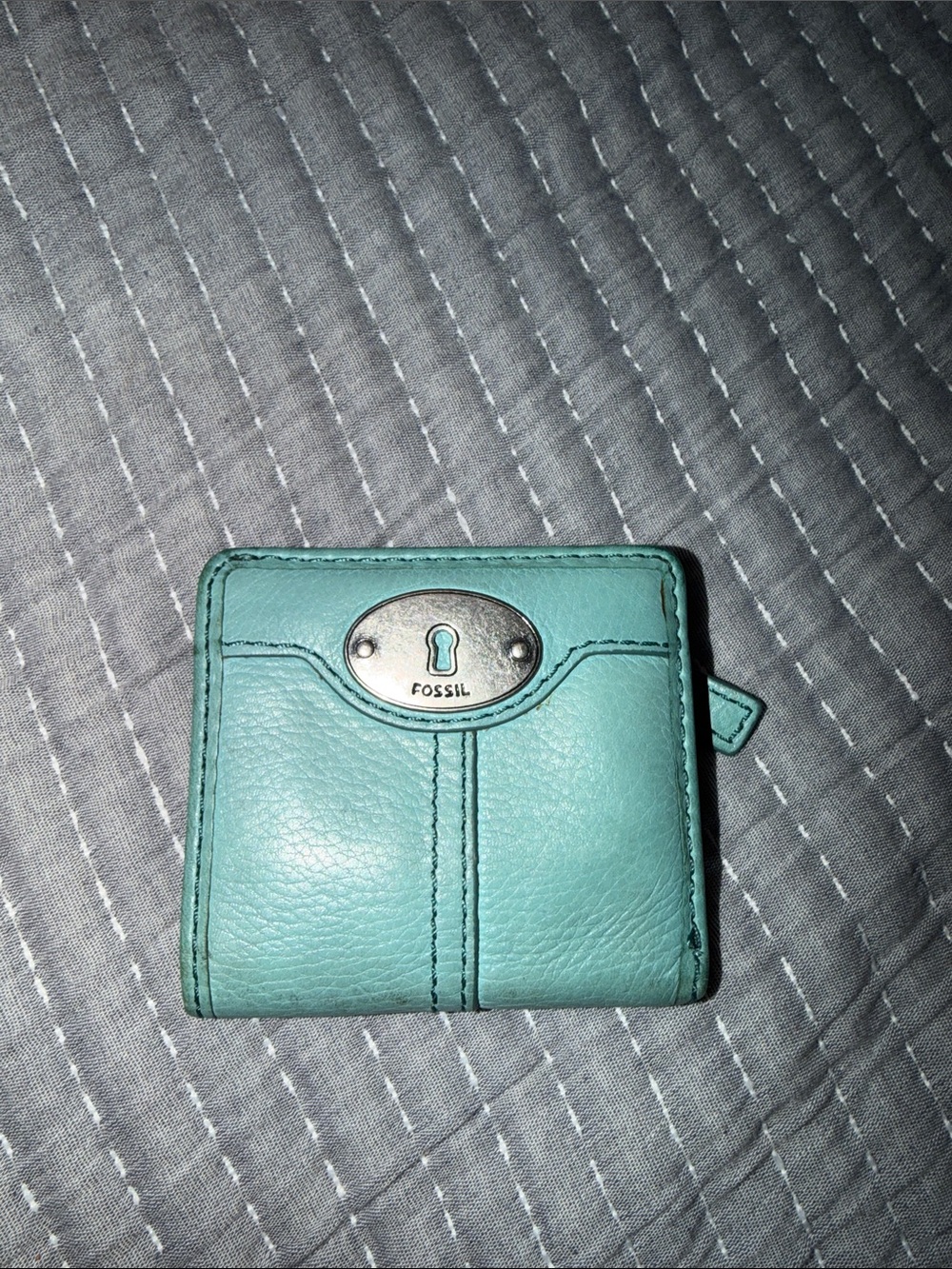 Fossil Turquoise Leather Compact Zip Card Holder